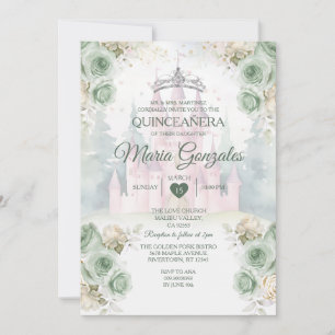Elegant Castle Sage Green Princess Quinceañera Invitation