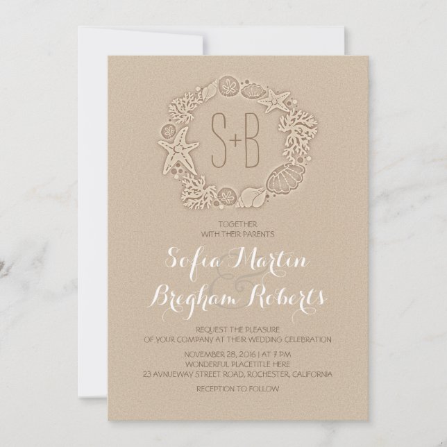 Elegant casual beach wedding invitations (Front)