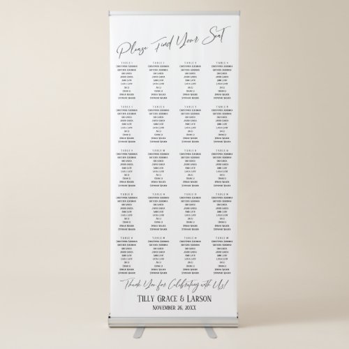 Elegant Casual Typography Seating Chart 200 Guests Retractable Banner
