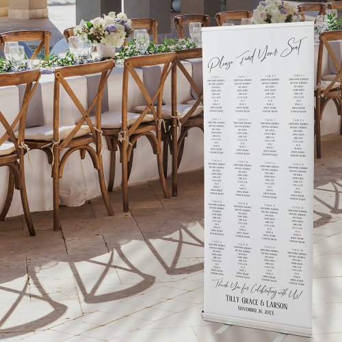 Elegant Casual Typography Seating Chart 200 Guests Retractable Banner