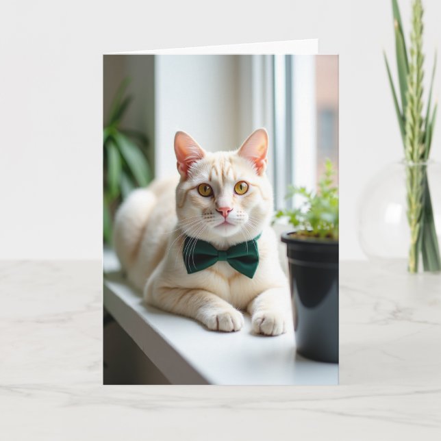 Elegant Cat Bow Tie Photo Card (Front)