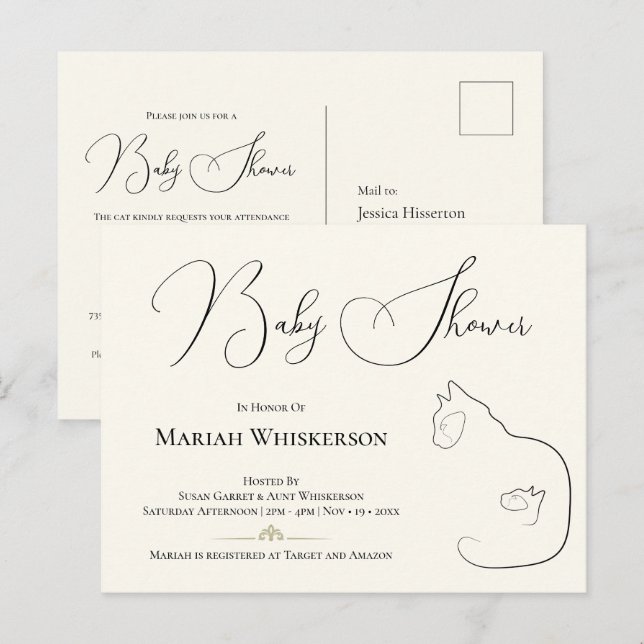 Elegant Cat & Kitten Baby Shower Invitation  Postcard (Front/Back)