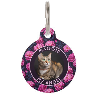 Elegant Cat Mom Gift Carnations Print Pet ID Tag