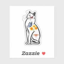 Elegant Cat Outline with Butterflies and Flower