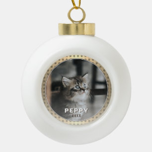 Elegant Cat Photo Golden Metallic Christmas  Ceramic Ball Christmas Ornament