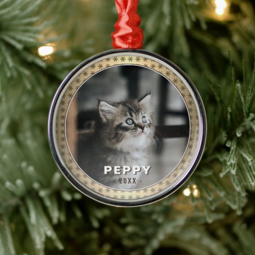 Elegant Cat Photo Golden Metallic Christmas   Metal Ornament