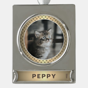 Elegant Cat Photo Golden Metallic Christmas Silver Plated Banner Ornament