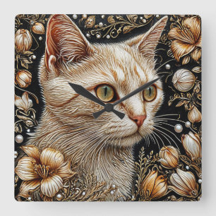 Elegant Cat Portrait Square Wall Clock