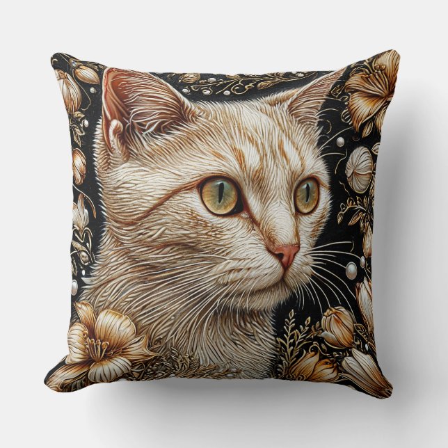 Elegant Cat Portrait Throw Pillow (Front)