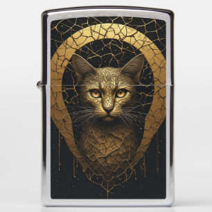 Elegant Cat Portrait With Golden Repair Lines ⭐ Zippo Lighter