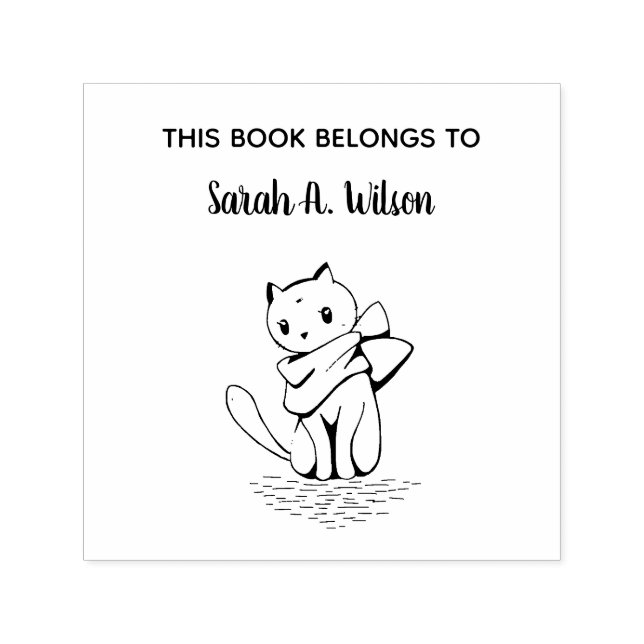 Elegant Cat Scarf Book Belongs Personalized Book Self-inking Stamp (Design)