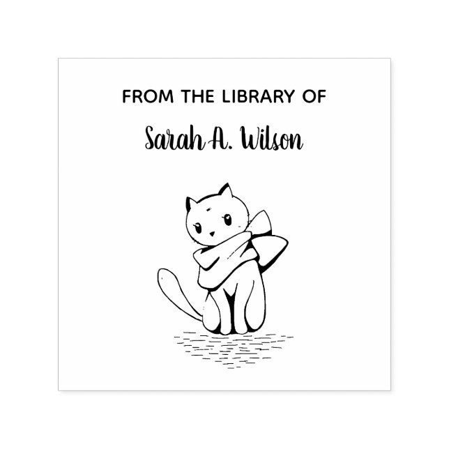 Elegant Cat Scarf From the Library Personalized Self-inking Stamp (Design)