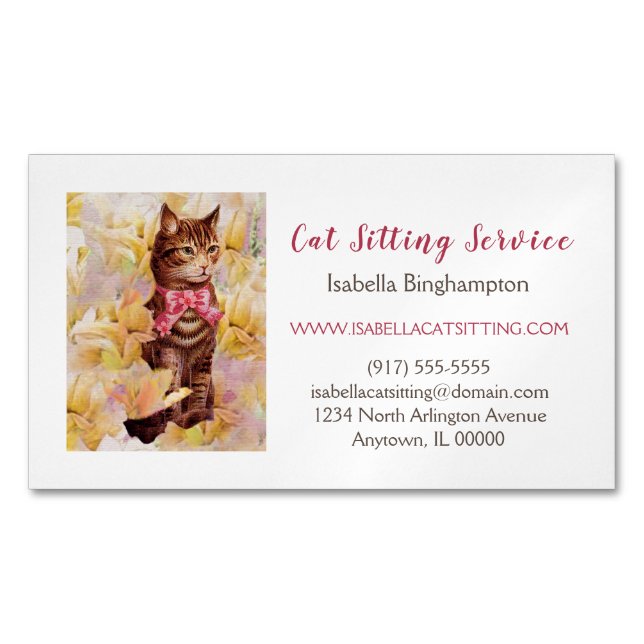 Elegant Cat Sitting Magnetic Business Card (Front)
