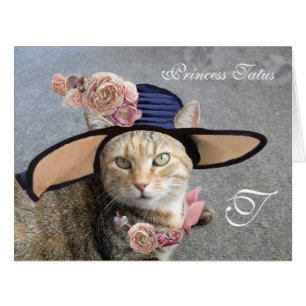 ELEGANT CAT WITH BIG DIVA HAT,PINK ROSES Valentine Cards
