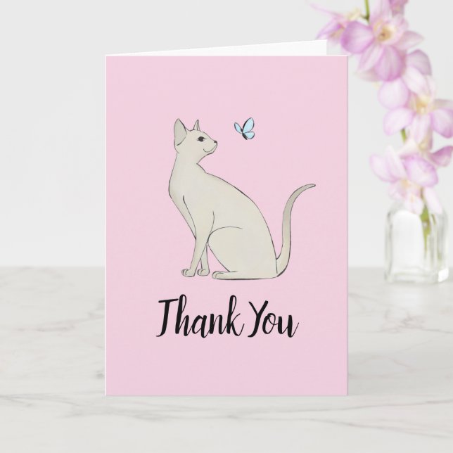 Elegant cat with butterfly card (Orchid)