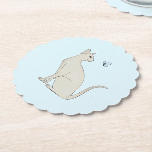 Elegant cat with butterfly paper coaster