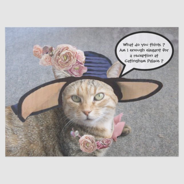 ELEGANT CAT WITH DIVA HAT,PINK ROSES Mother's Day Tissue Paper (Front)