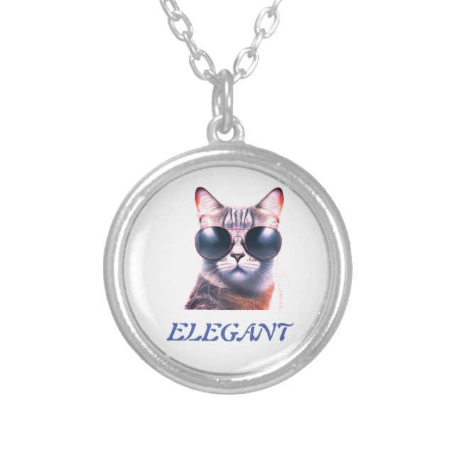 elegant cat with sunglasses Necklace (Front)