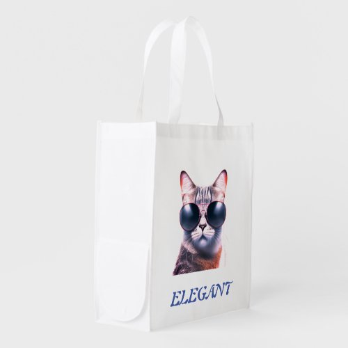 elegant cat with sunglasses Reusable Grocery Bag
