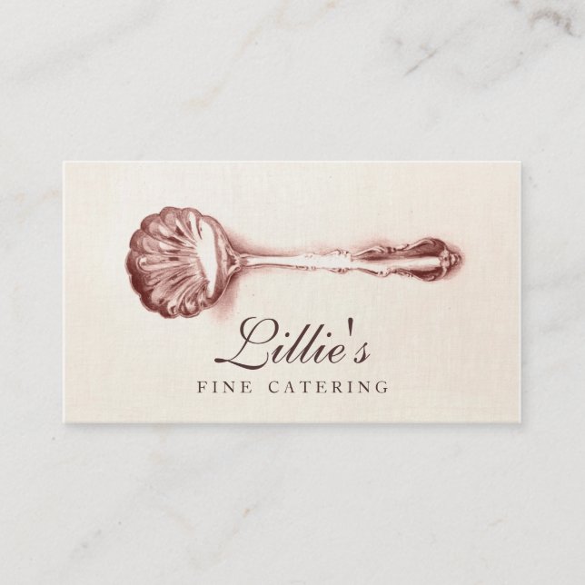 Elegant Catering Personal Chef Vintage Spoon Business Card (Front)