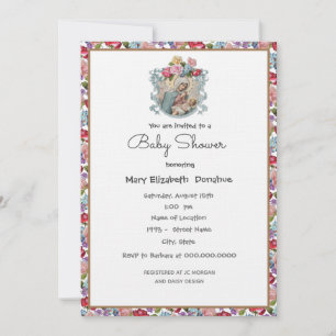 Elegant Catholic Baby Shower Floral Invitation