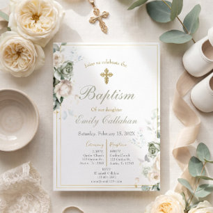 Elegant Catholic Baptism Invitation with Cross