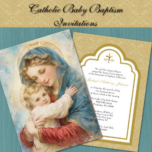 Elegant Catholic Baptism  Mary and Jesus Invitation