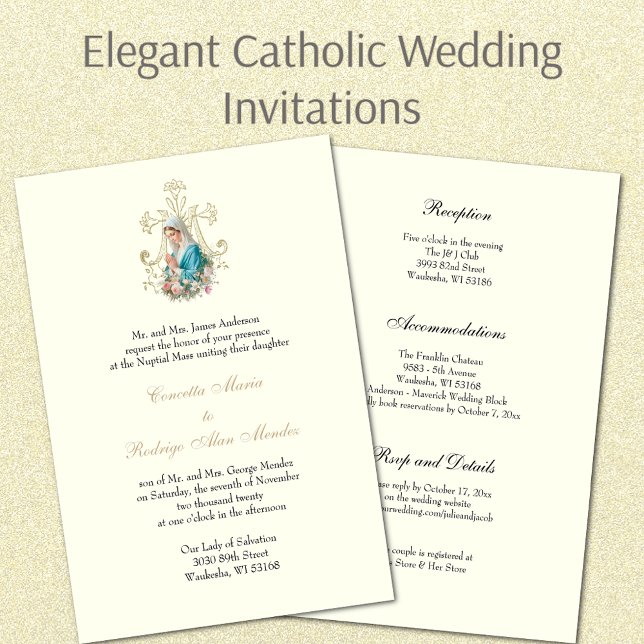 Elegant Catholic Blessed Mary Floral Wedding  Invitation (Creator Uploaded)