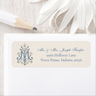 Elegant Catholic Blue Marian Monogram Label