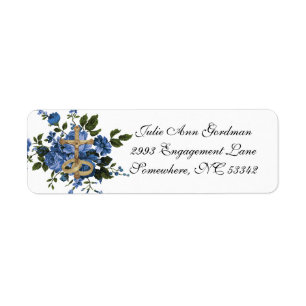 Elegant Catholic Blue Roses Wedding Label