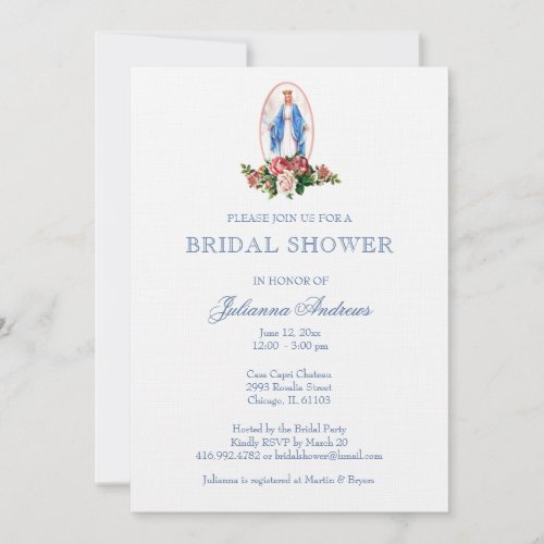 Elegant Catholic Bridal Shower Blue Invitation