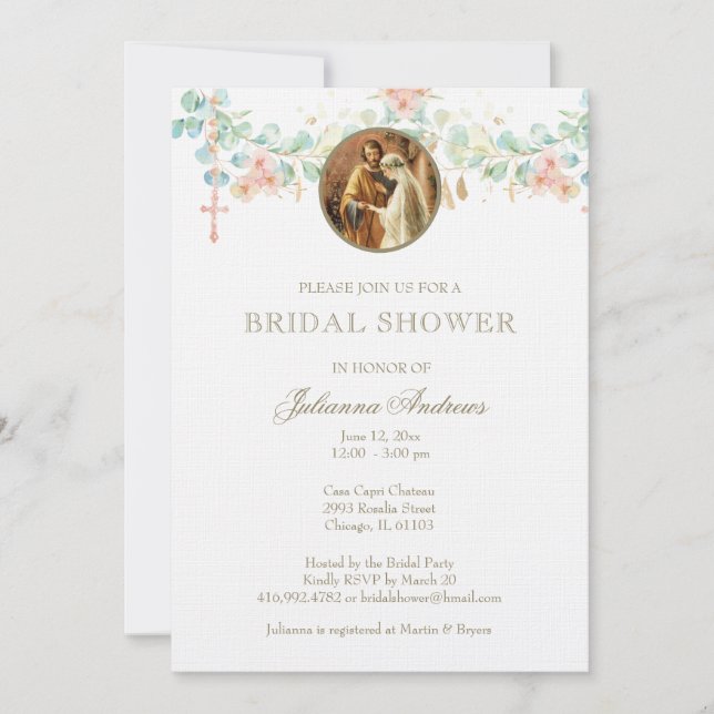 Elegant Catholic Bridal Shower Eucalyptus Invitati Invitation (Front)