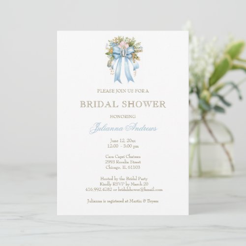 Elegant Catholic Bridal Shower Floral Bow Invitation