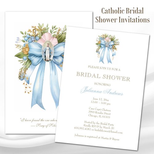 Elegant Catholic Bridal Shower Floral Bow Invitation