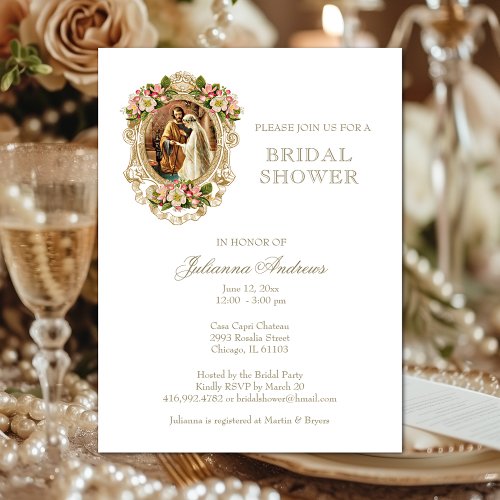 Elegant Catholic Bridal Shower Floral Gold  Invitation