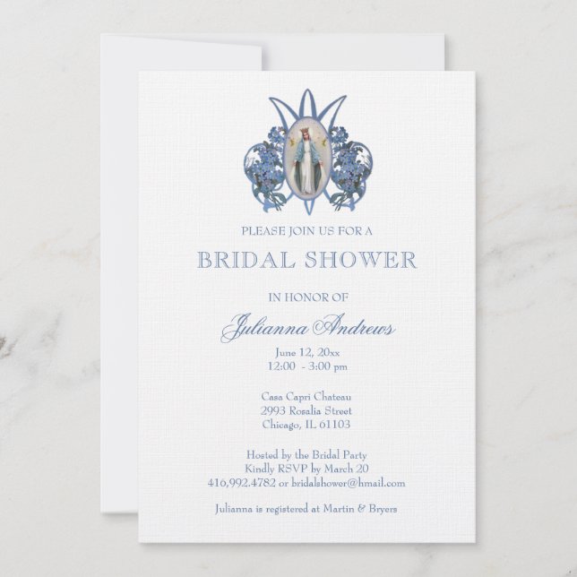 Elegant Catholic Bridal Shower Floral  Invitation (Front)