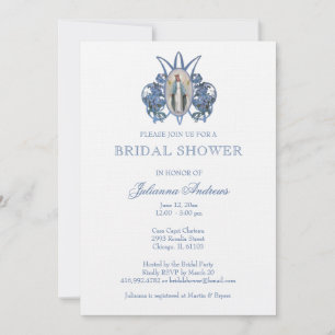Elegant Catholic Bridal Shower Floral Invitation