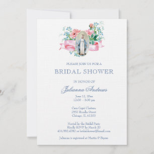Elegant Catholic Bridal Shower Floral Invitation