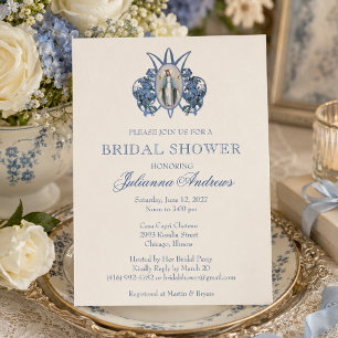 Elegant Catholic Bridal Shower Floral Invitation