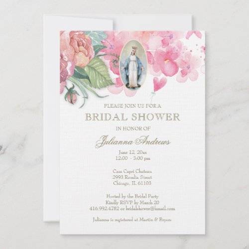 Elegant Catholic Bridal Shower Floral  Invitation