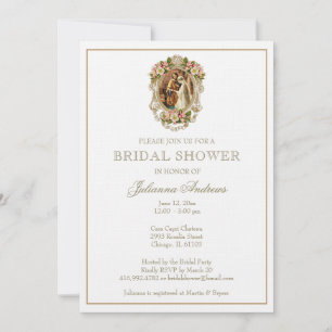 Elegant Catholic Bridal Shower Gold Floral Invitation