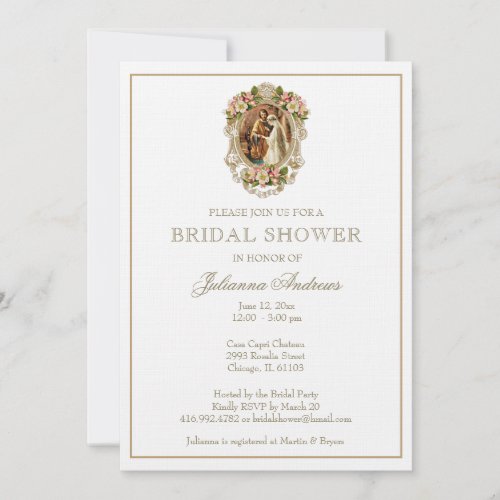 Elegant Catholic Bridal Shower Gold Floral  Invitation