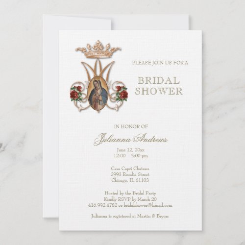 Elegant Catholic Bridal Shower Guadalupe Roses Inv Invitation