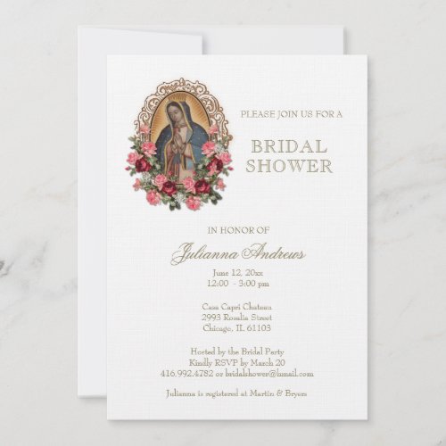 Elegant Catholic Bridal Shower Guadalupe Roses Invitation