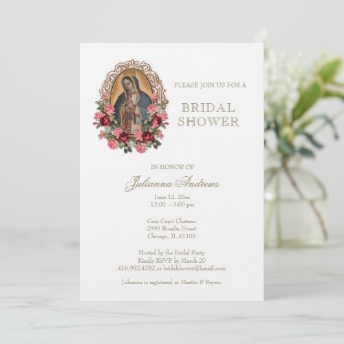 Elegant Catholic Bridal Shower Guadalupe Roses Invitation