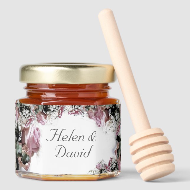 Elegant Catholic Bridal Shower Honey Jar Favors (Front)