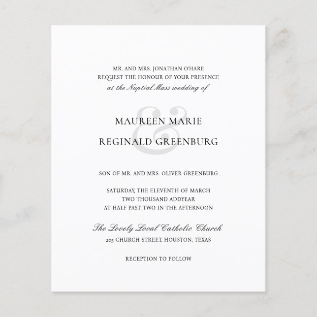 Elegant Catholic Budget Wedding Invitation (Front)