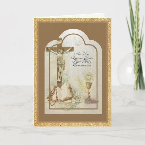 Elegant Catholic First Holy Communion Prayer Card