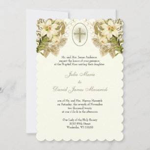 Elegant Catholic Floral Wedding and Reception  Invitation