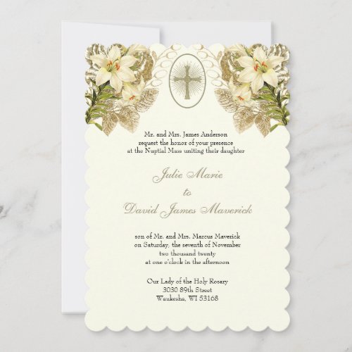 Elegant Catholic Floral Wedding and Reception  Invitation
